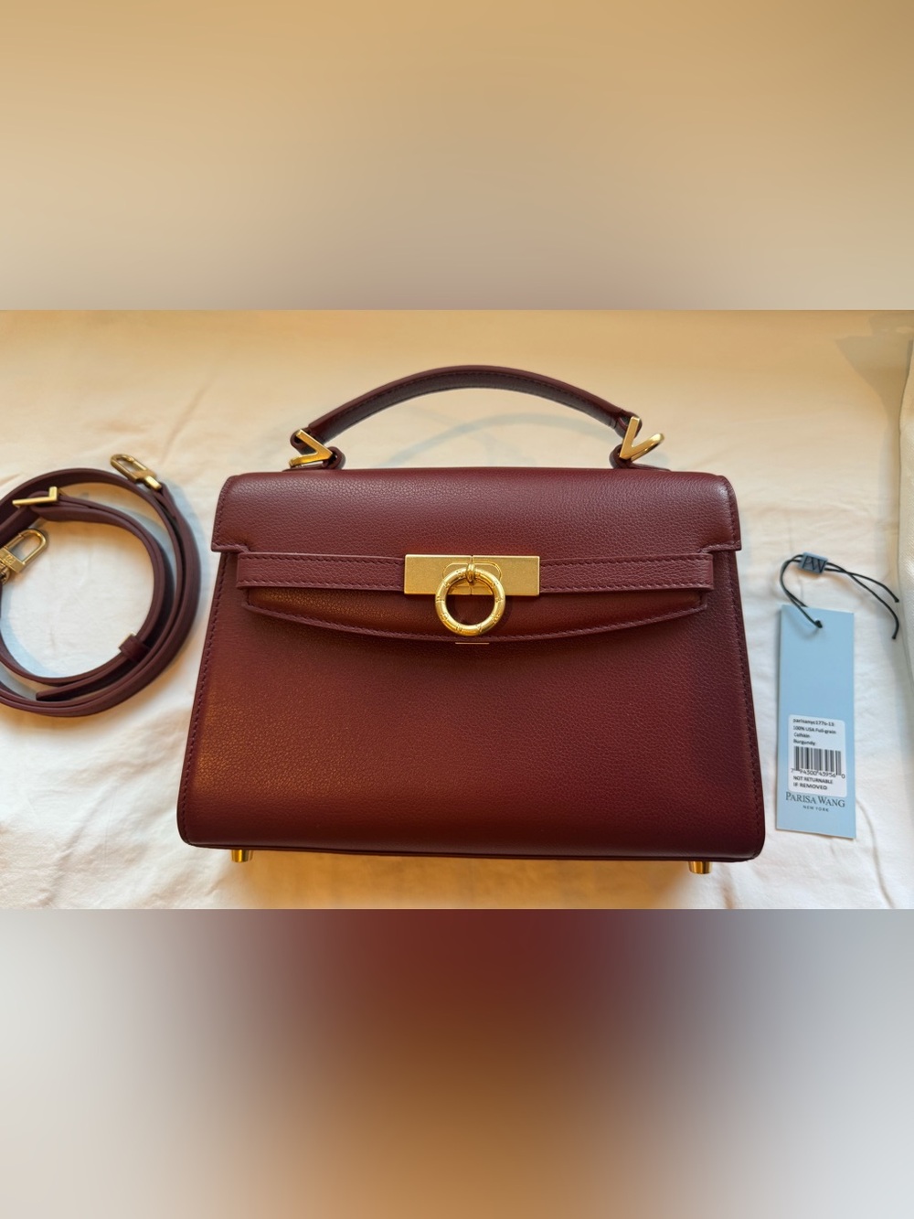 Parisa Wang Grace Top Handle Bag, Burgundy, Eve Full-Grain Calfskin